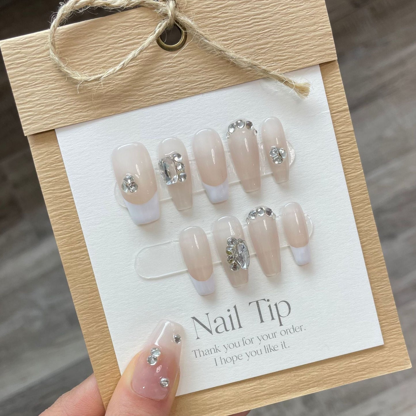 749 French style press on nails 100% handmade false nails nude color