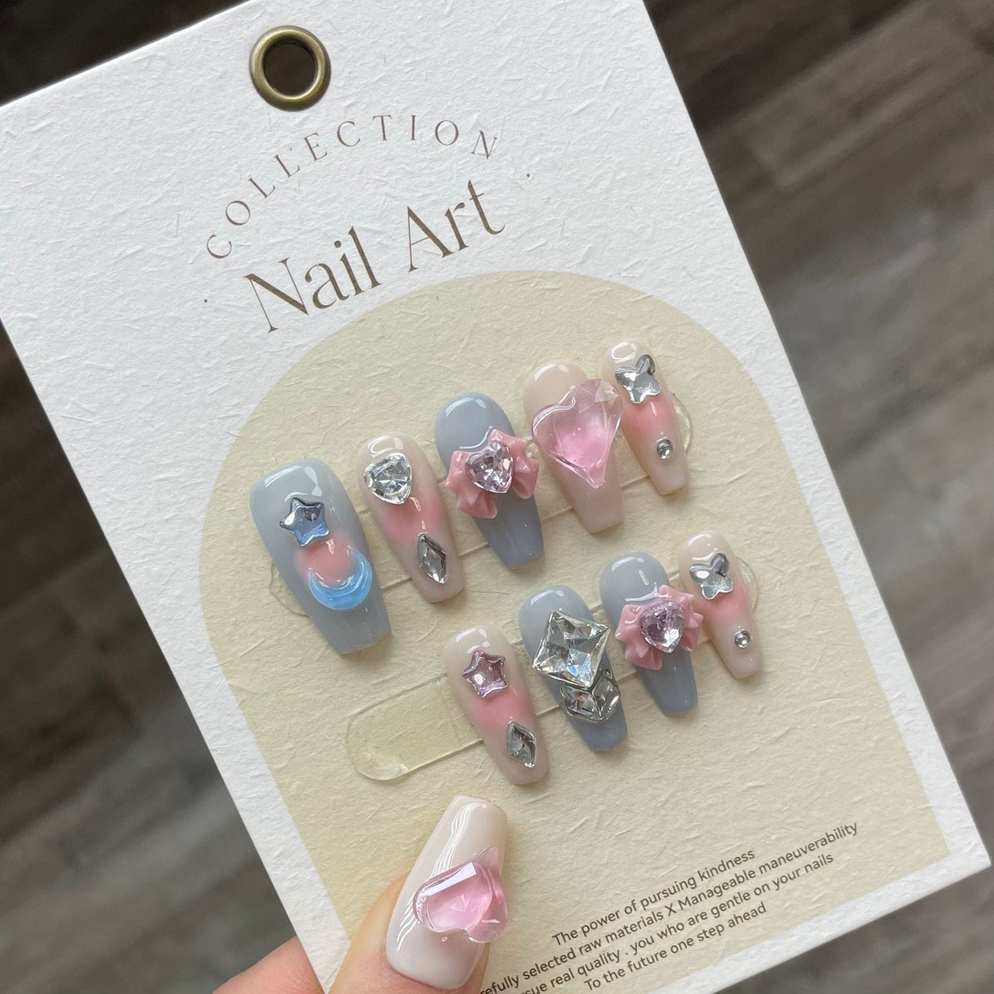 824/861 sweet style press on nails 100% handmade false nails pink blue