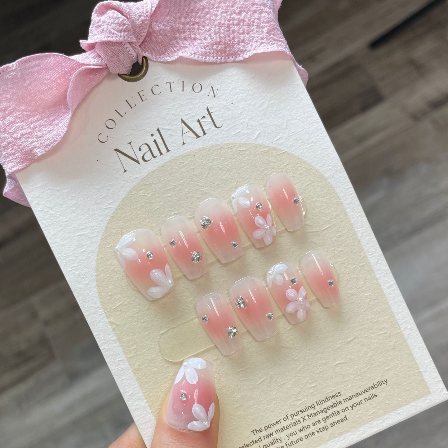 744 Flowers style press on nails 100% handmade false nails pink
