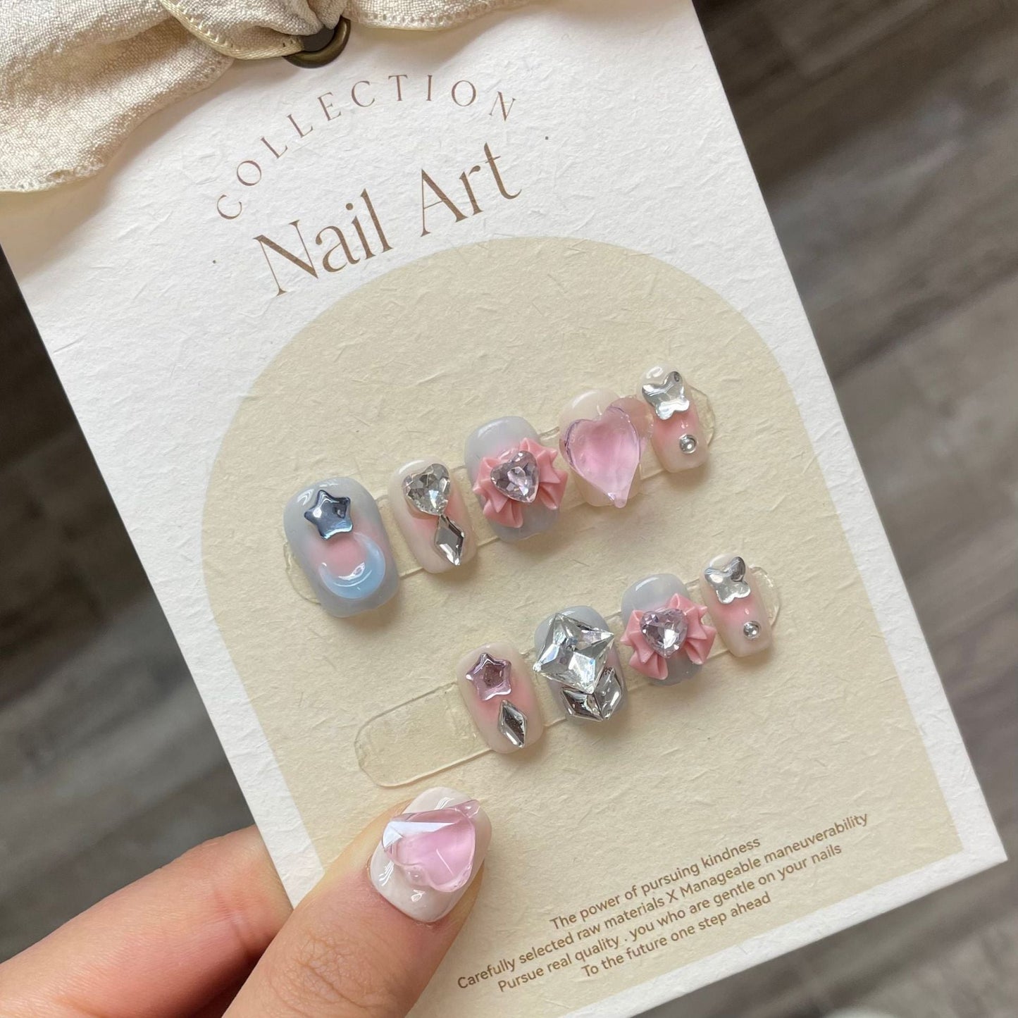 824/861 sweet style press on nails 100% handmade false nails pink blue