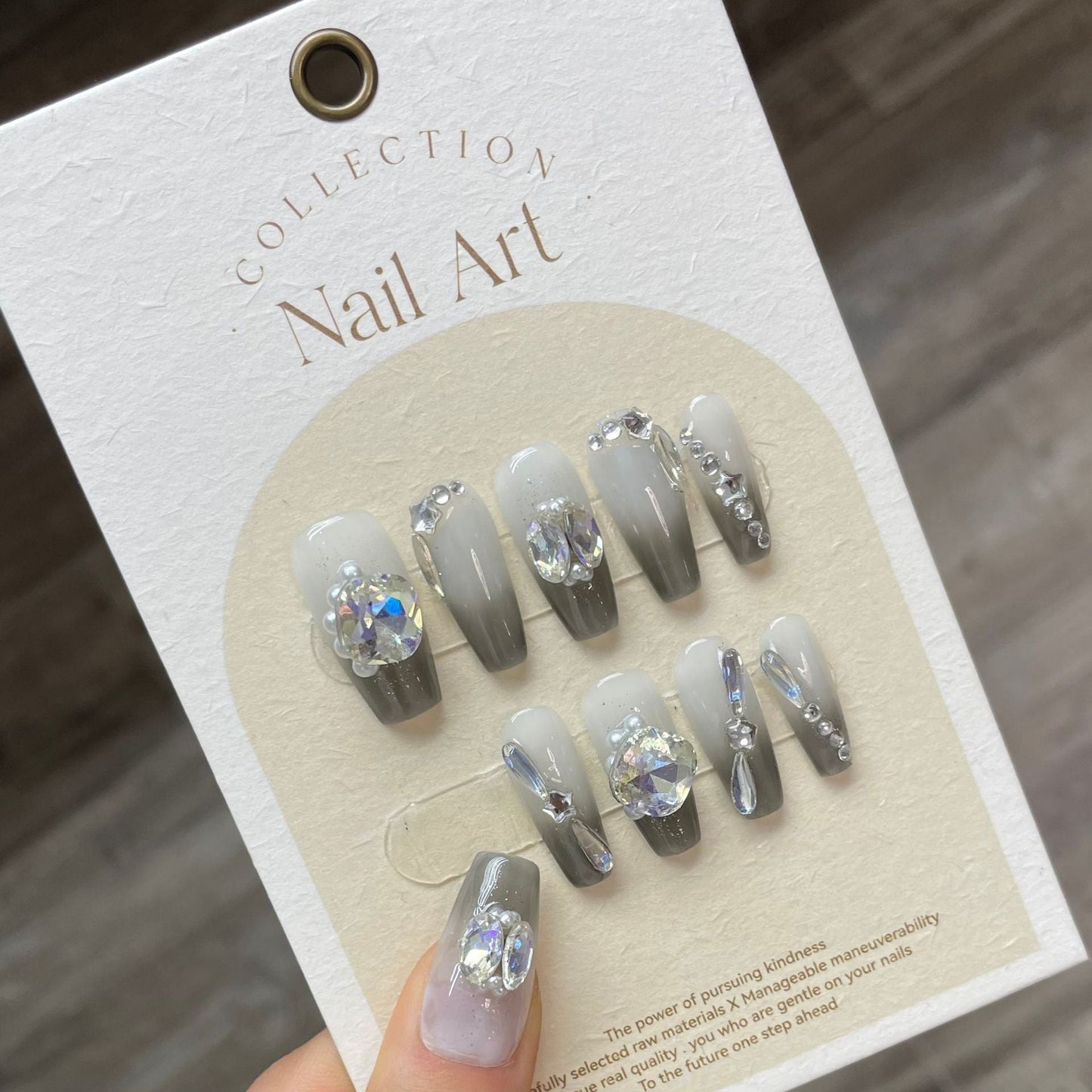 847 Presse style strass sur ongles 100% faux ongles faits main gris