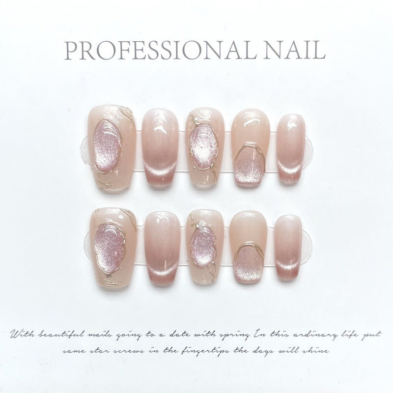 258/1045/1050 French CatEye  Effect press on nails 100% handmade false nails pink