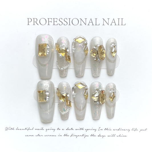 1171 Gilded Years style press on nails 100% handmade false nails sliver