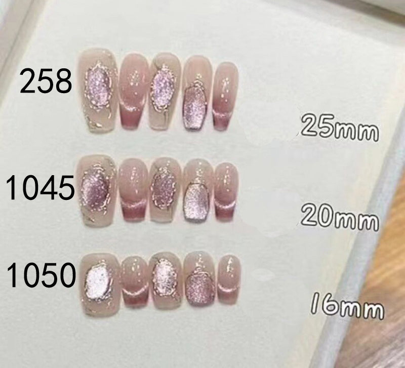 258/1045/1050 Franse CatEye Effect pers op nagels 100% handgemaakte kunstnagels roze