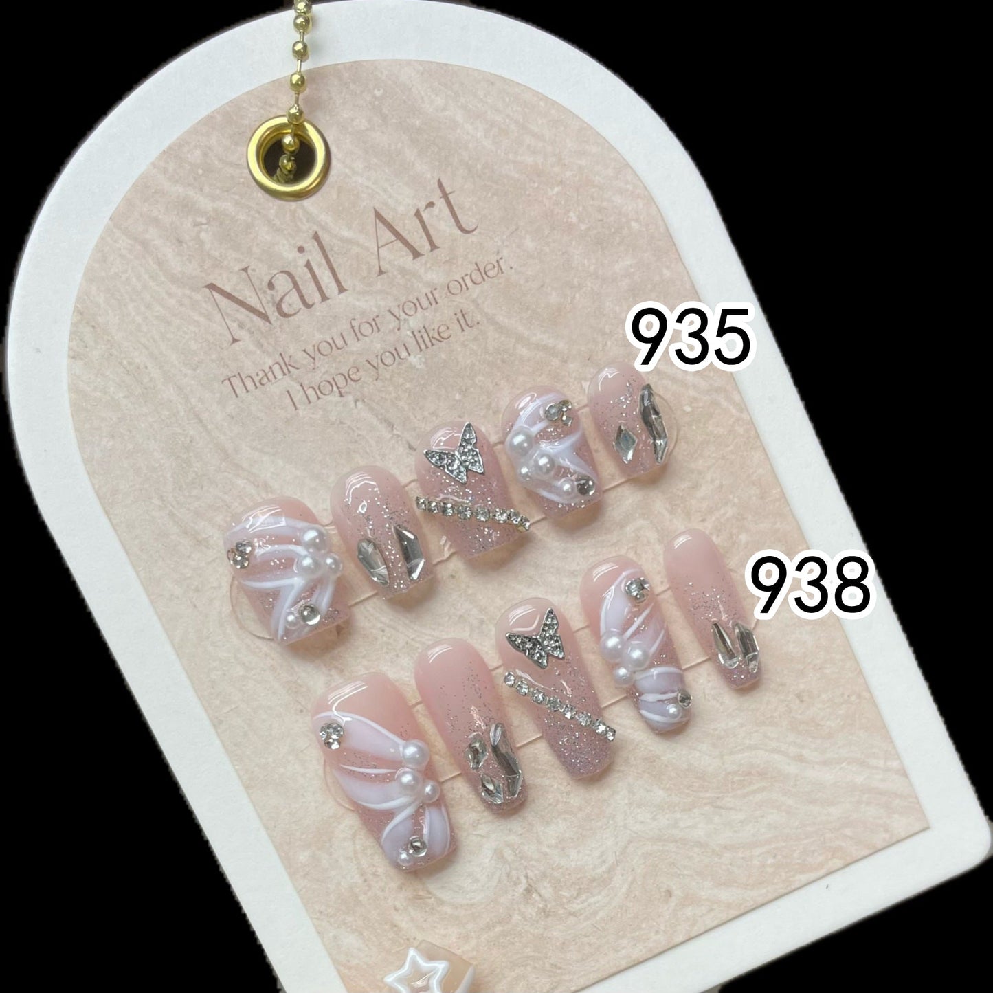 933/935/938 vlinderstijl pers op nagels 100% handgemaakte kunstnagels roze