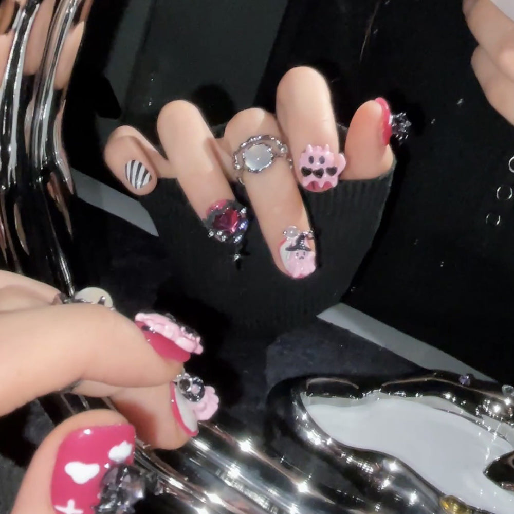 1124 Funny style press on nails 100% handmade false nails pink