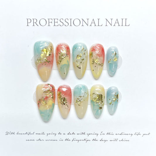 1146 Chinese style press on nails 100% handmade false nails blue pink