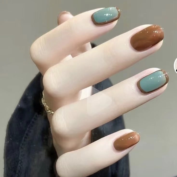 984 autumn style press on nails 100% handmade false nails brown blue