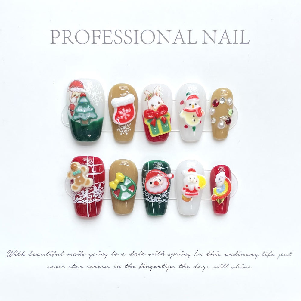 1170 Christmas style press on nails 100% handmade false nails mixed color