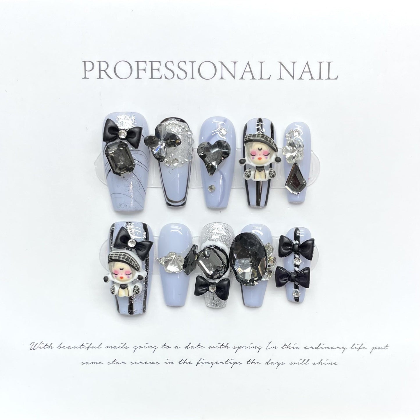 1122 baby style press on nails 100% handmade false nails blue black