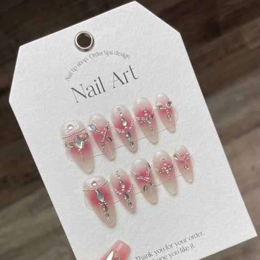 954/957 jong meisje stijl pers op nagels 100% handgemaakte kunstnagels roze