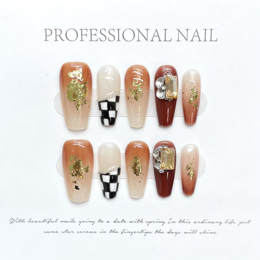 1144 Presse style Maillard sur ongles 100% faux ongles faits main couleur nude
