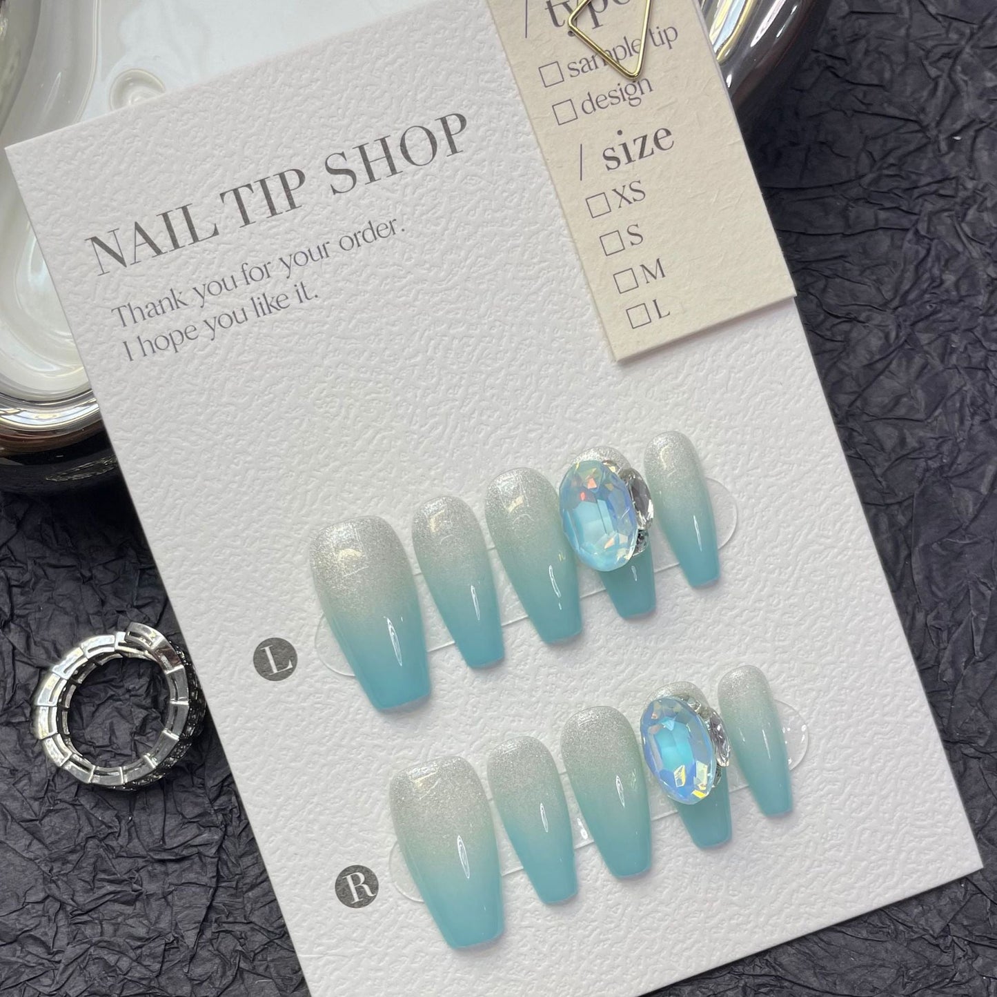 1223 Gradient style press on nails 100% handmade false nails blue sliver