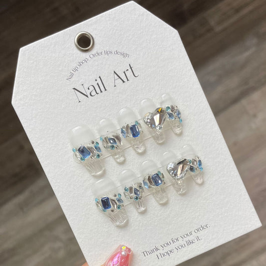 923 Strass-stijl pers op nagels 100% handgemaakte kunstnagels wit helder