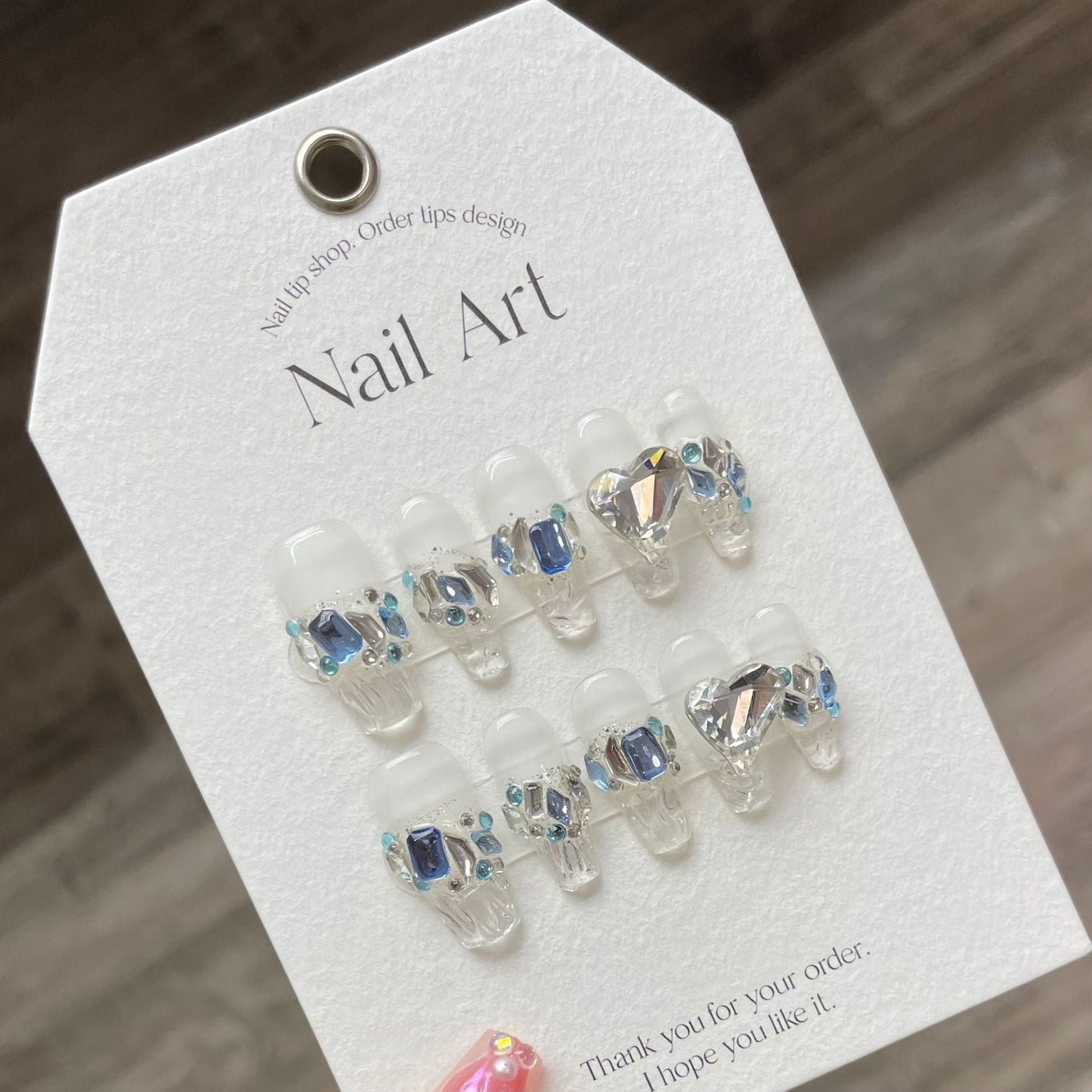 923 Strass-stijl pers op nagels 100% handgemaakte kunstnagels wit helder