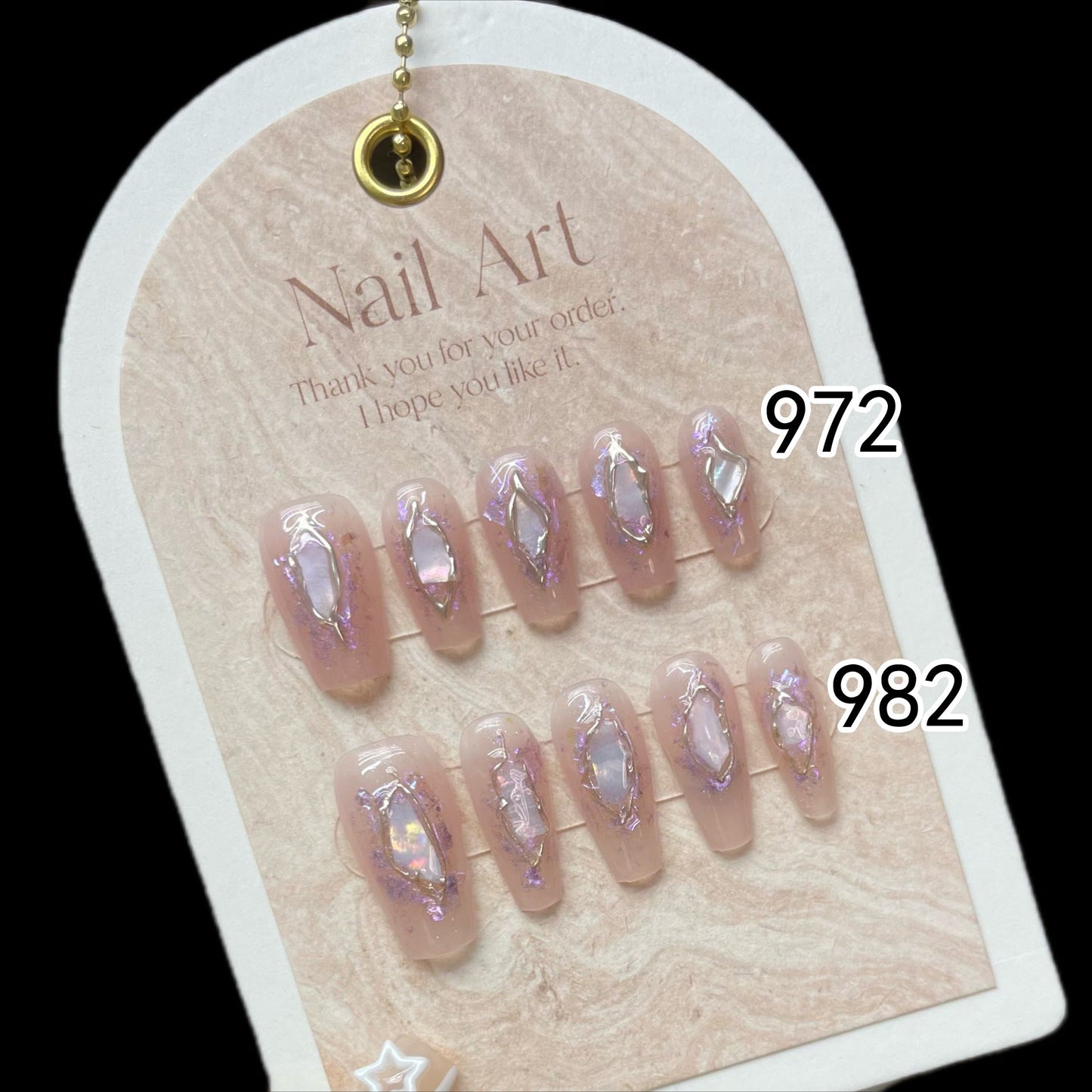 972/982 shell-stijl pers op nagels 100% handgemaakte kunstnagels roze