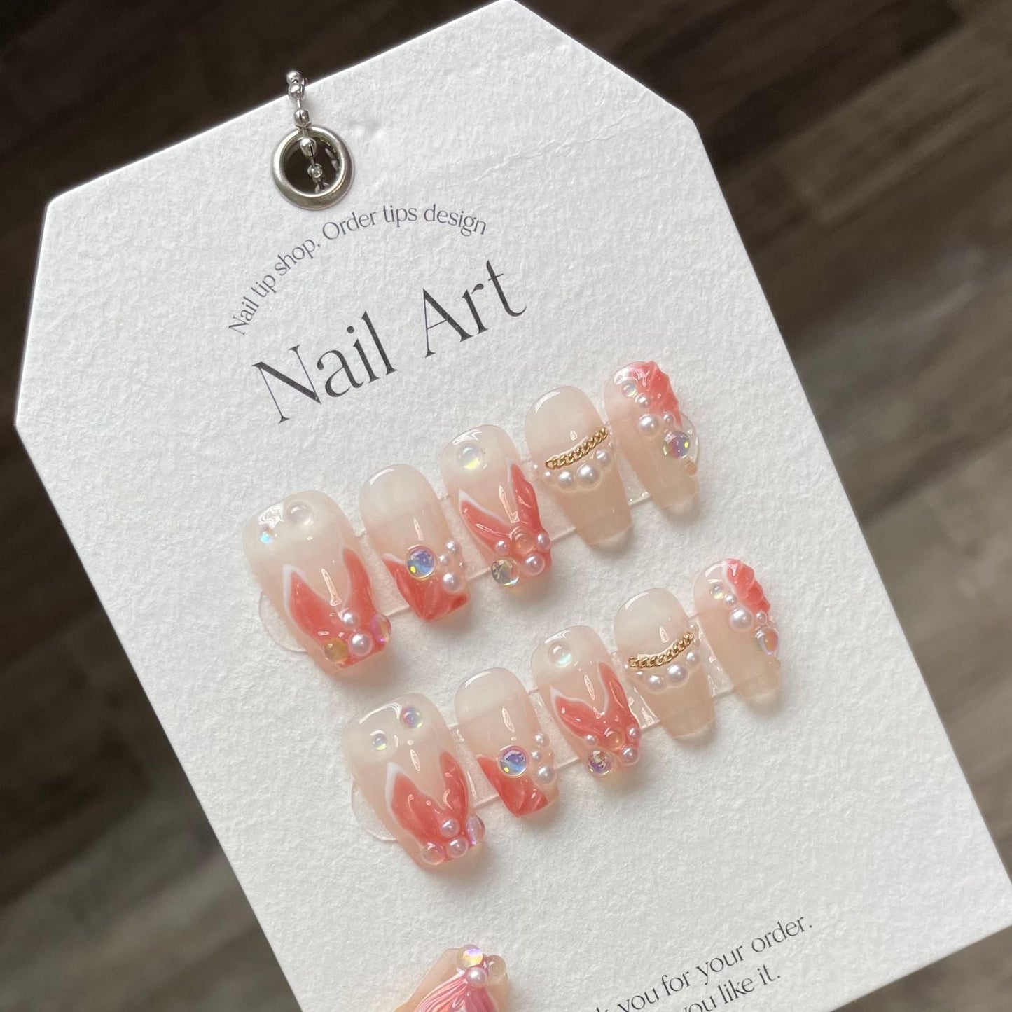 900/905 Cute Pearl mermaid style press on nails 100% handmade false nails pink nude color
