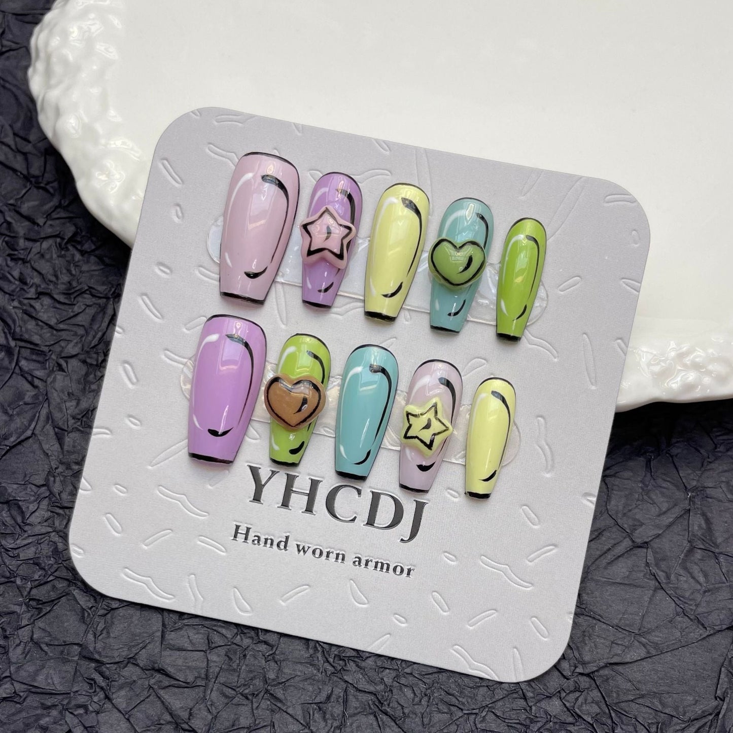 956 Colorful Love style press on nails 100% handmade false nails mixed color