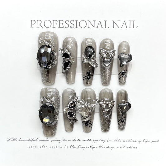 1023 black style press on nails 100% handmade false nails