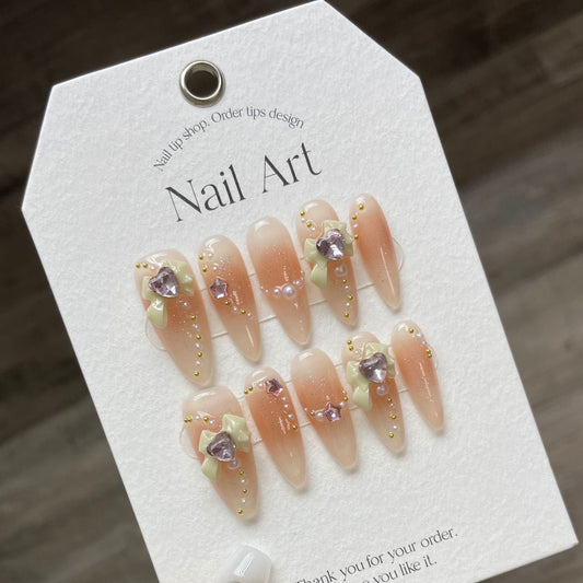 934 jong meisje stijl pers op nagels 100% handgemaakte kunstnagels nude kleur