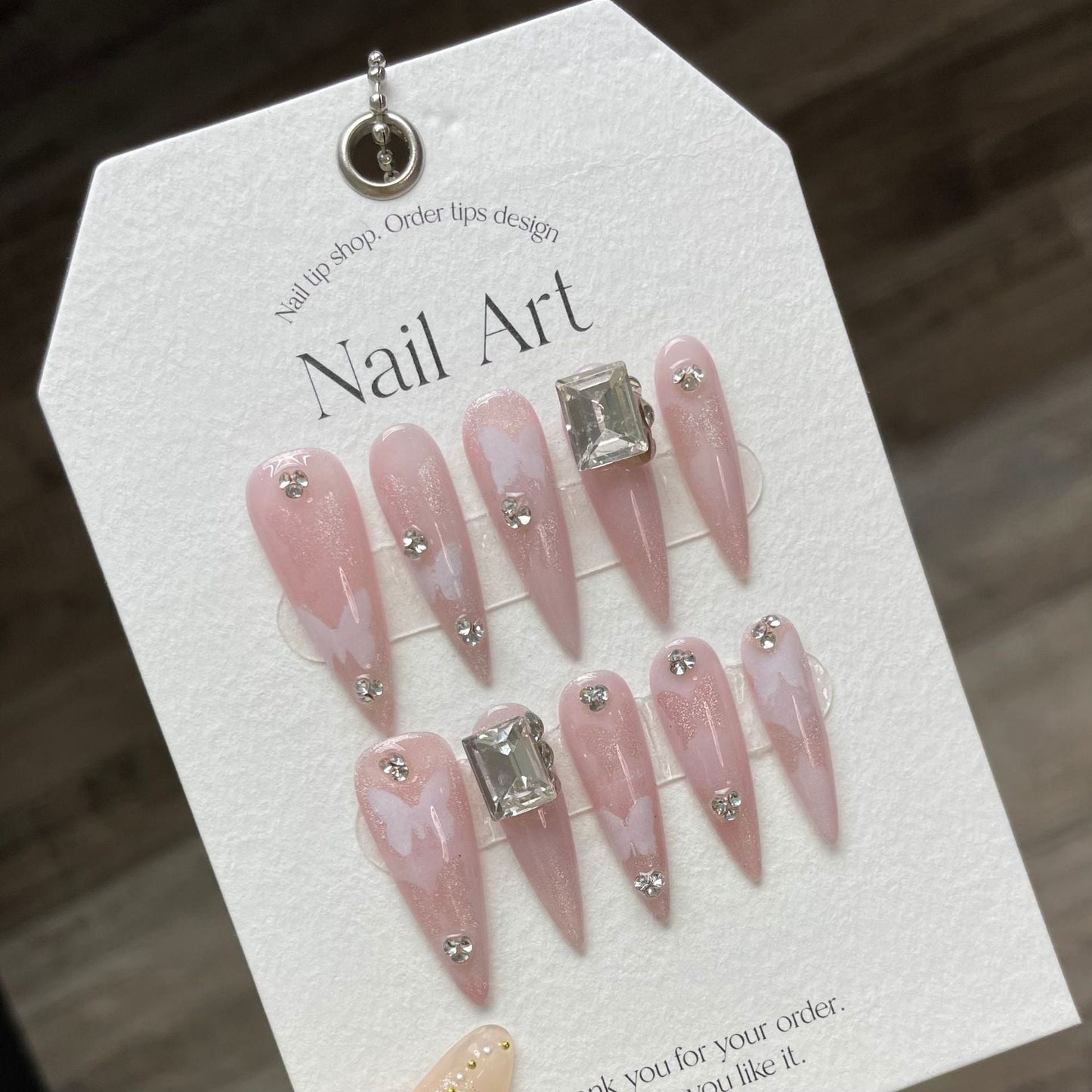 931 butterfly press on nails 100% handmade false nails pink