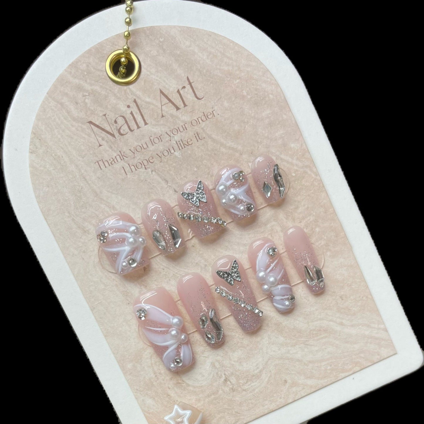 933/935/938 style papillon presse sur ongles 100% faux ongles faits à la main rose