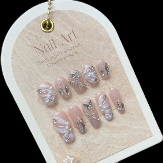 933/935/938 vlinderstijl pers op nagels 100% handgemaakte kunstnagels roze