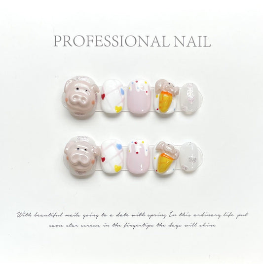 1012 Animal pig style press on nails 100% handmade false nails mixed color