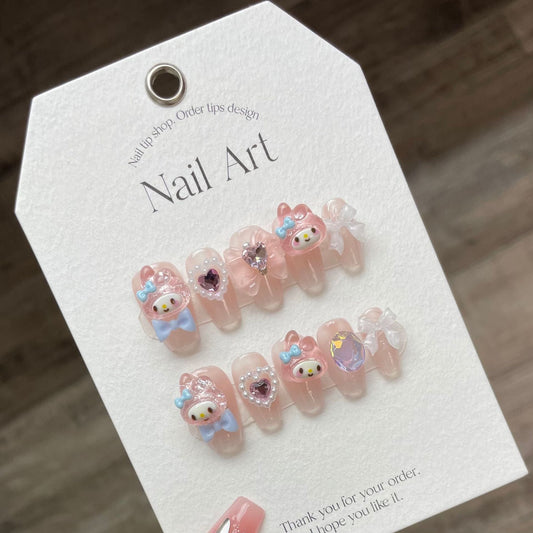 949/955/981 Maiden Kawaii style presse sur ongles 100% faux ongles faits à la main rose