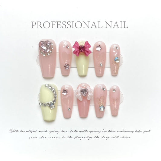 1022 beautiful girl style press on nails 100% handmade false nails pink