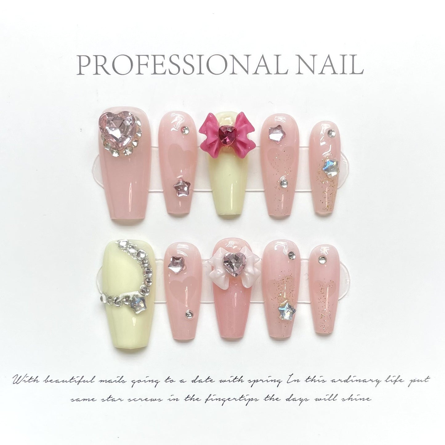 1022 beautiful girl style press on nails 100% handmade false nails pink
