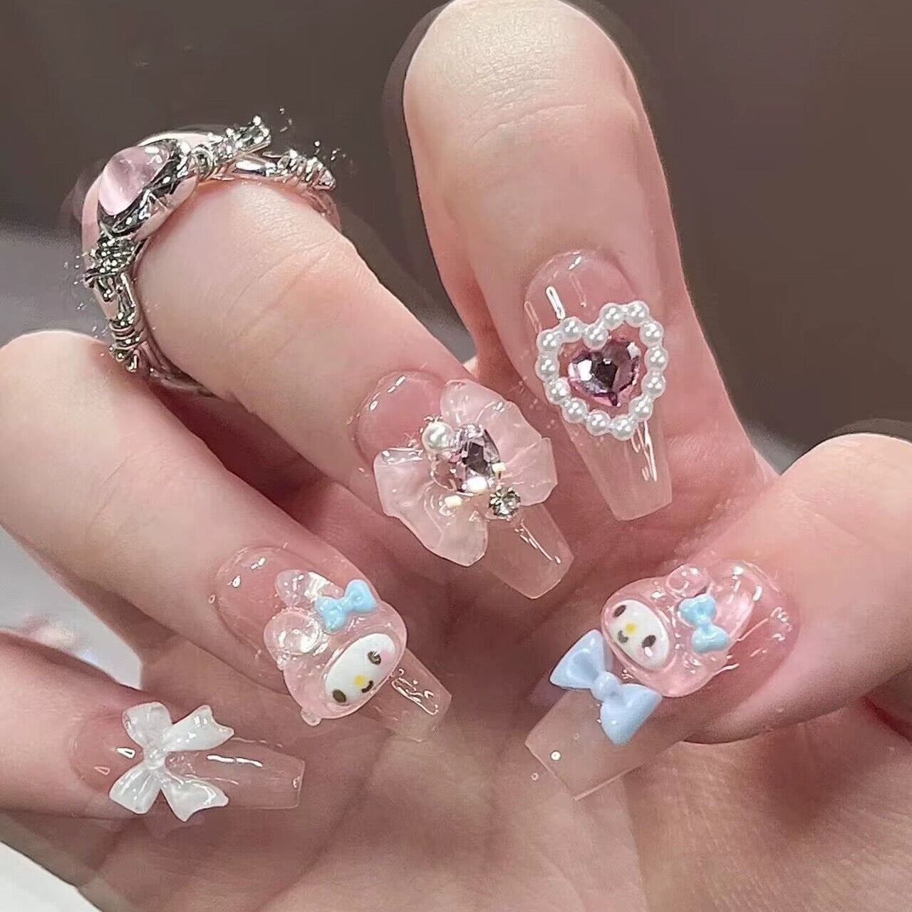 949/955/981 Maiden Kawaii style presse sur ongles 100% faux ongles faits à la main rose