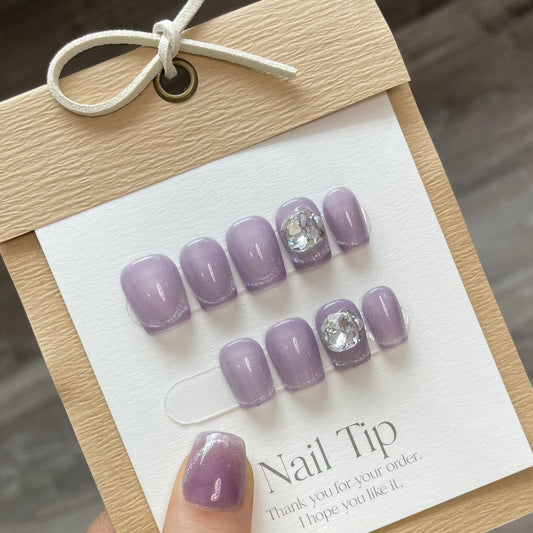 755 Taro couleur CatEye Effect presse sur ongles 100% faux ongles faits à la main violet