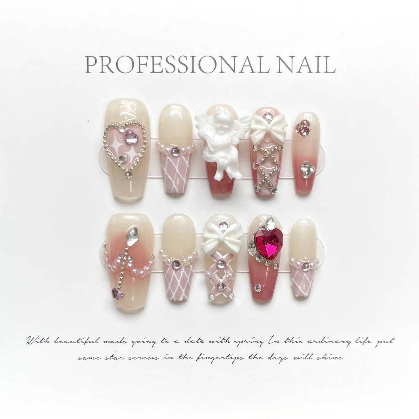 980 Spring Love Ballet style press on nails 100% handmade false nails nude color