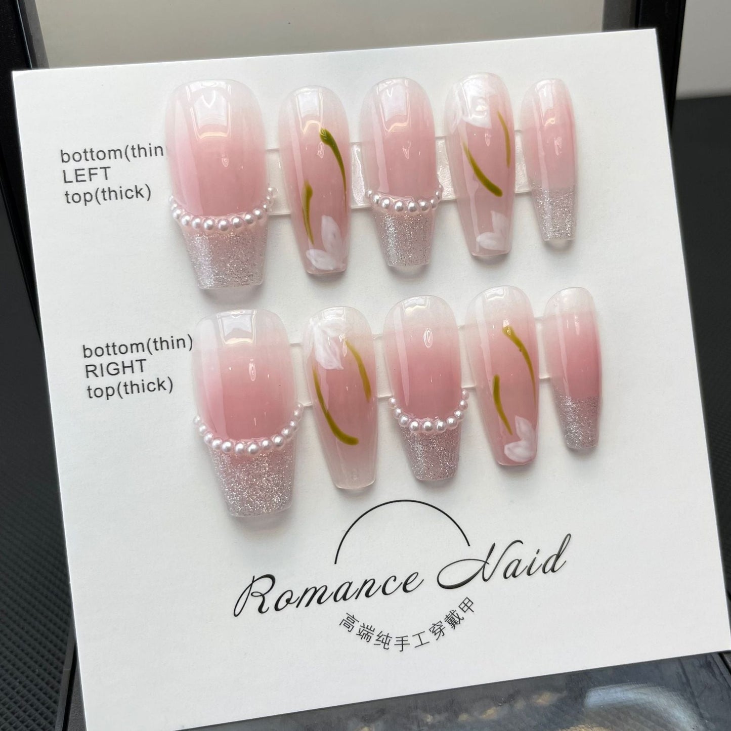 684/746 Peach Blossom Style CatEye Effect presse sur les ongles 100% faux ongles faits à la main rose
