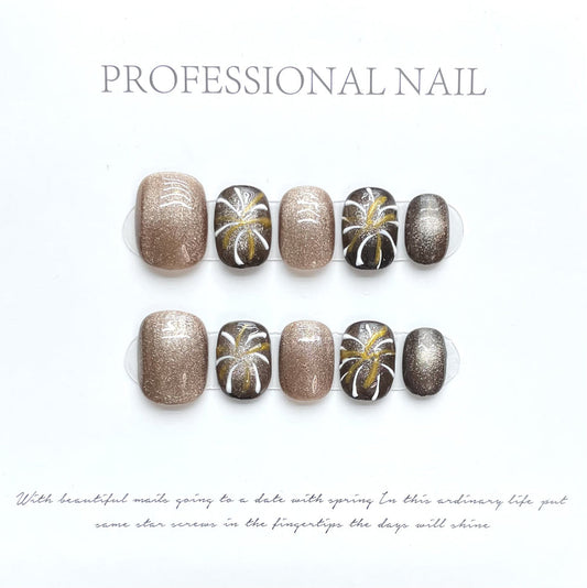 1164 Fireworks Cateye style press on nails 100% handmade false nails mixed color