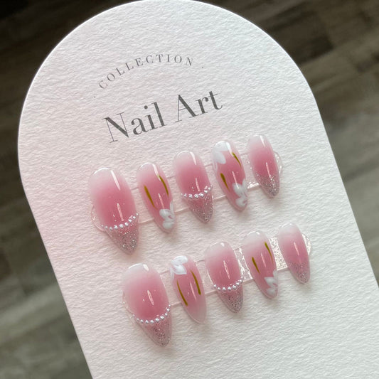 684/746 Peach Blossom Style CatEye  Effect press on nails 100% handmade false nails pink