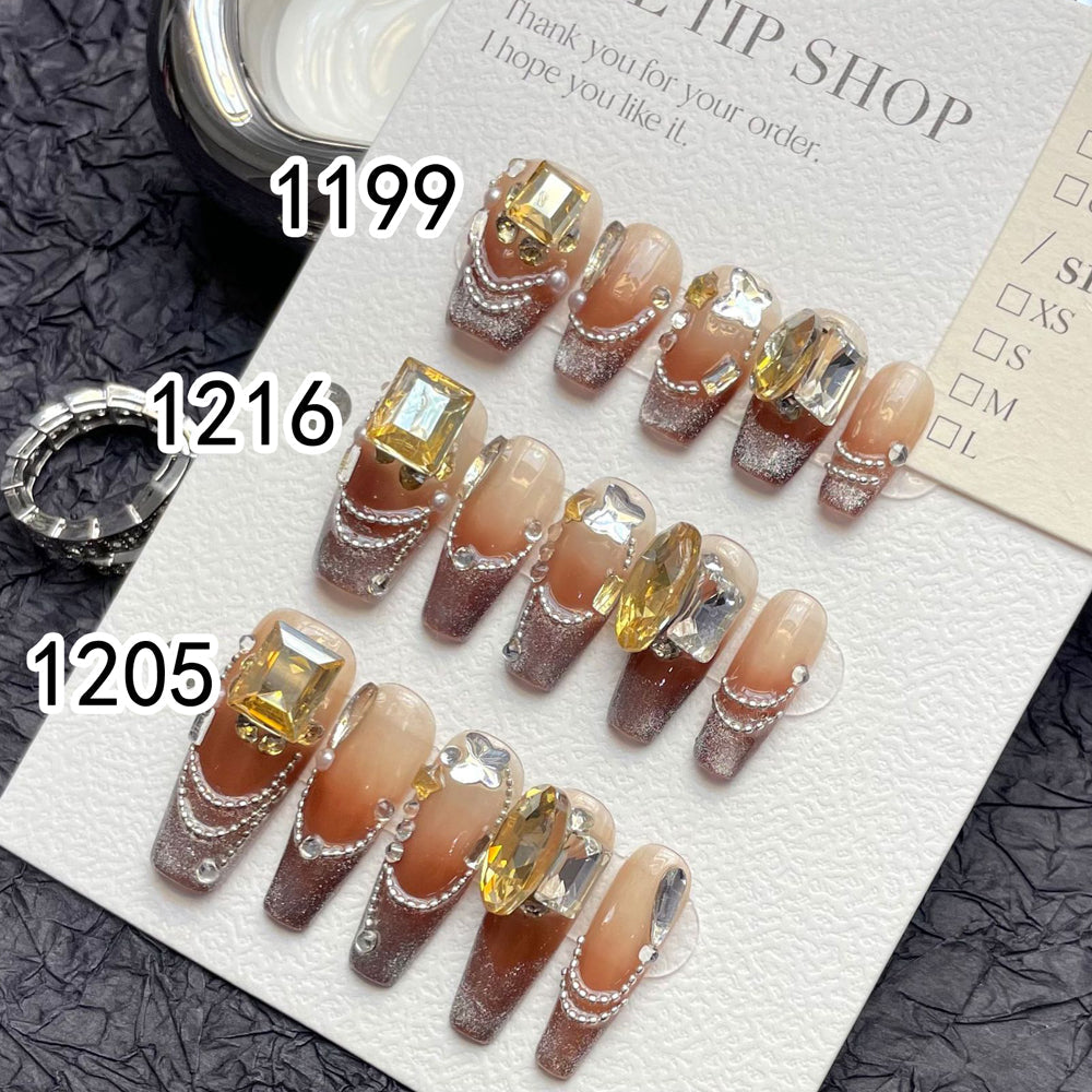 1199/1205/1216 luxueux automne Style CatEye effet presse sur ongles 100% faux ongles faits à la main marron