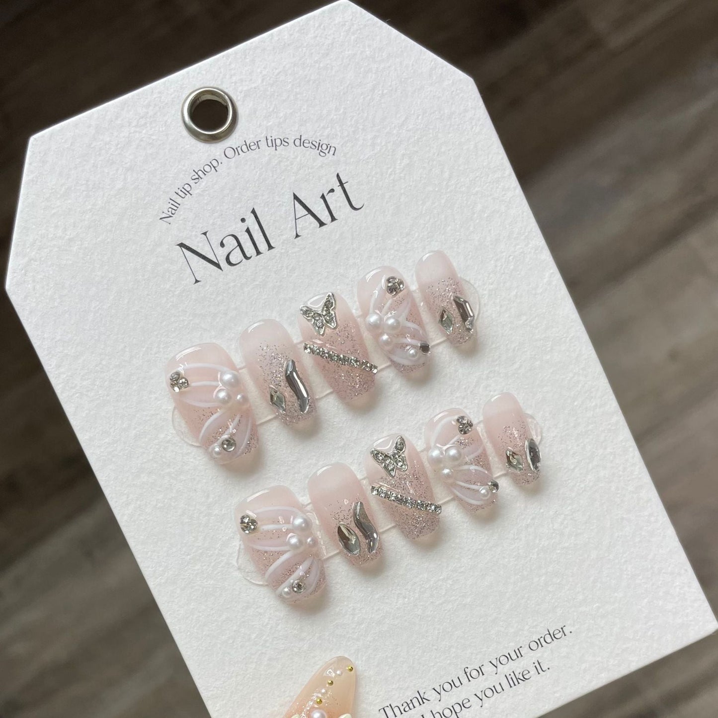 933/935/938 butterfly style press on nails 100% handmade false nails pink