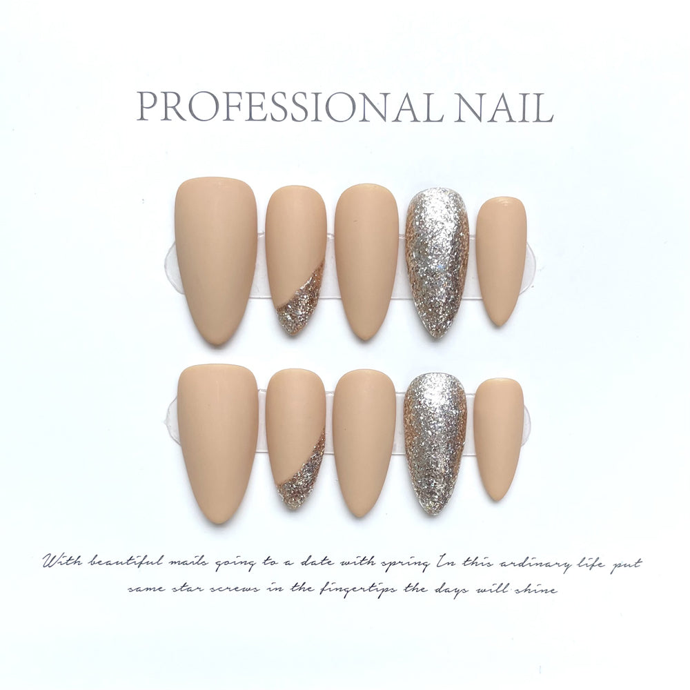 1139 Simple style press on nails 100% handmade false nails sliver nude color