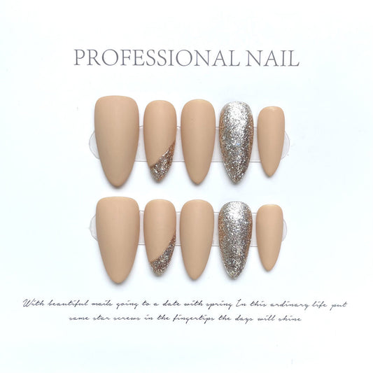 1139 Simple style press on nails 100% handmade false nails sliver nude color
