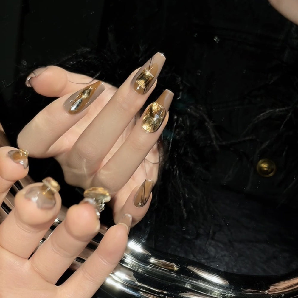 1158 Maillard stijl pers op nagels 100% handgemaakte kunstnagels bruin