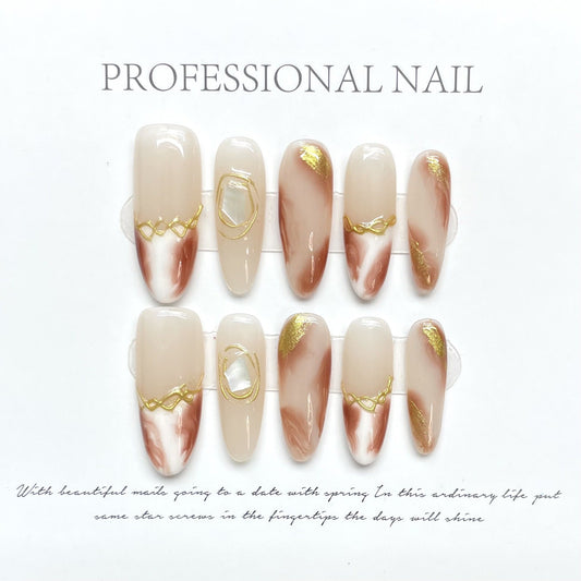 1113 maillard-stijl pers op nagels 100% handgemaakte kunstnagels nude kleur