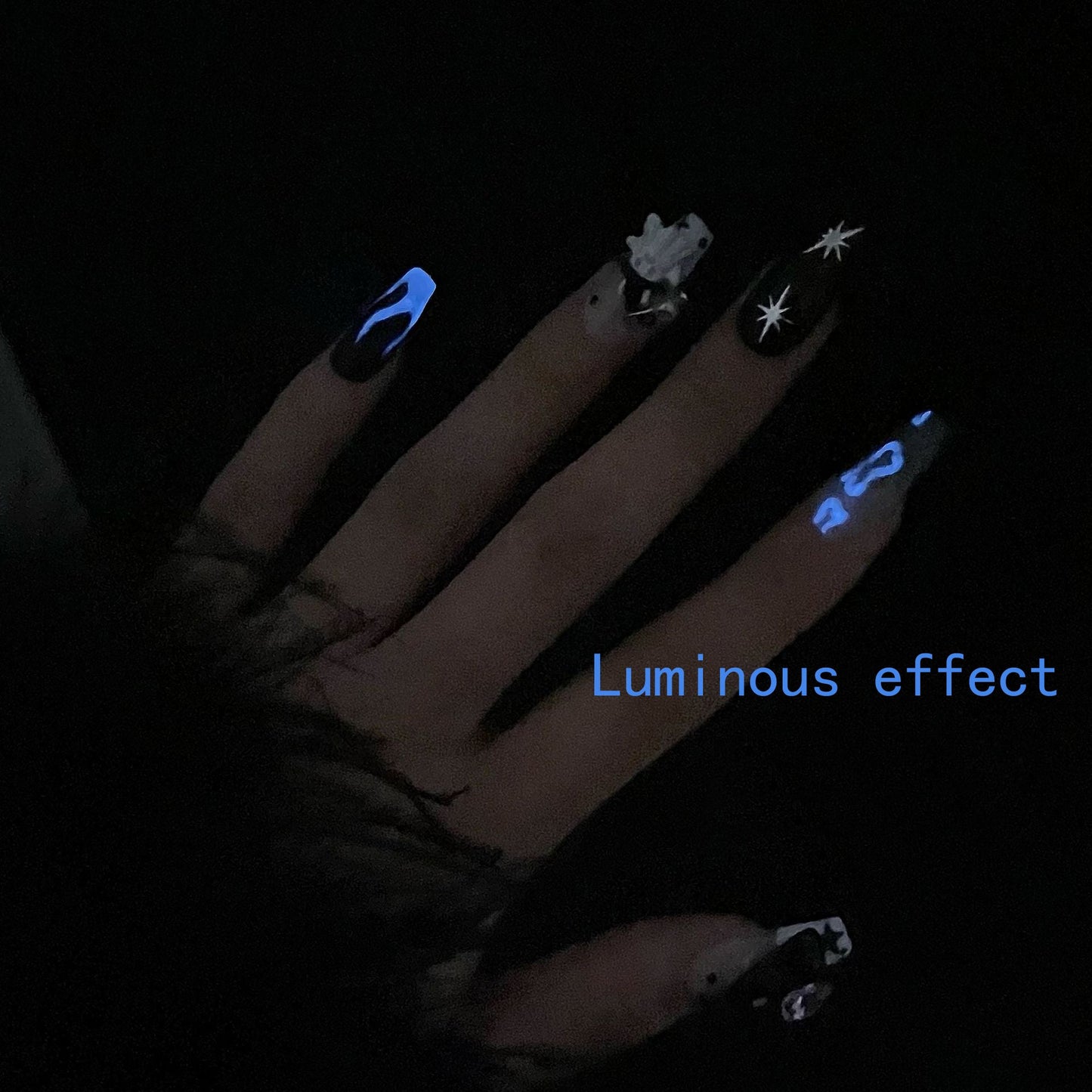 1065 Lichtgevende effectstijl press-on-nagels 100% handgemaakte kunstnagels zwart wit