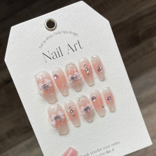 968 prinses stijl pers op nagels 100% handgemaakte kunstnagels roze