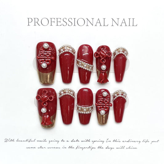 1100 Red style press on nails 100% handmade false nails red