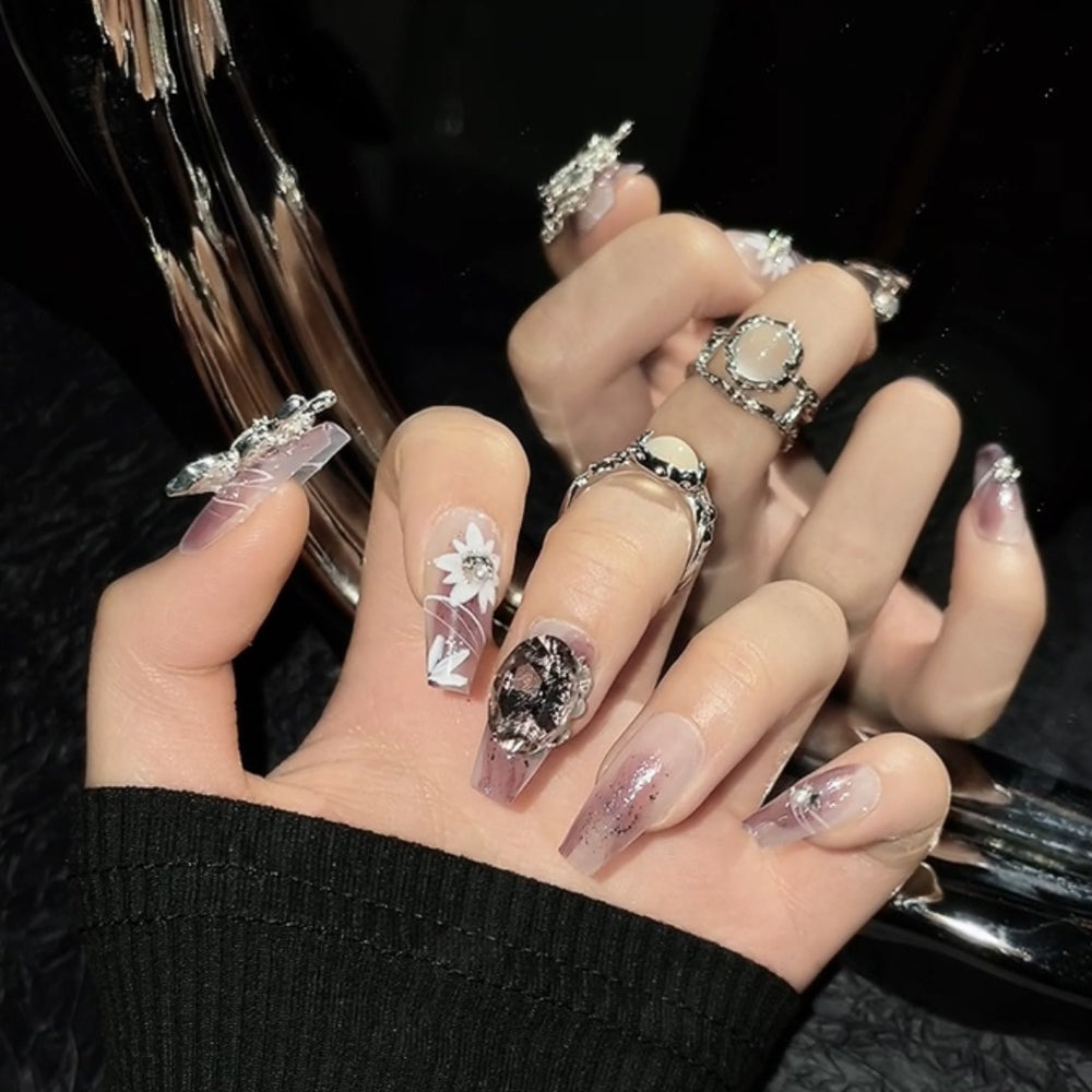 1138 Butterfly style press on nails 100% handmade false nails purple