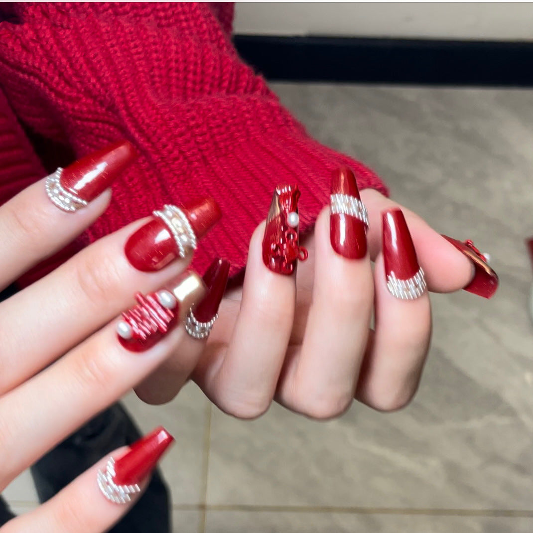 1100 Rode stijl press-on-nagels 100% handgemaakte kunstnagels rood