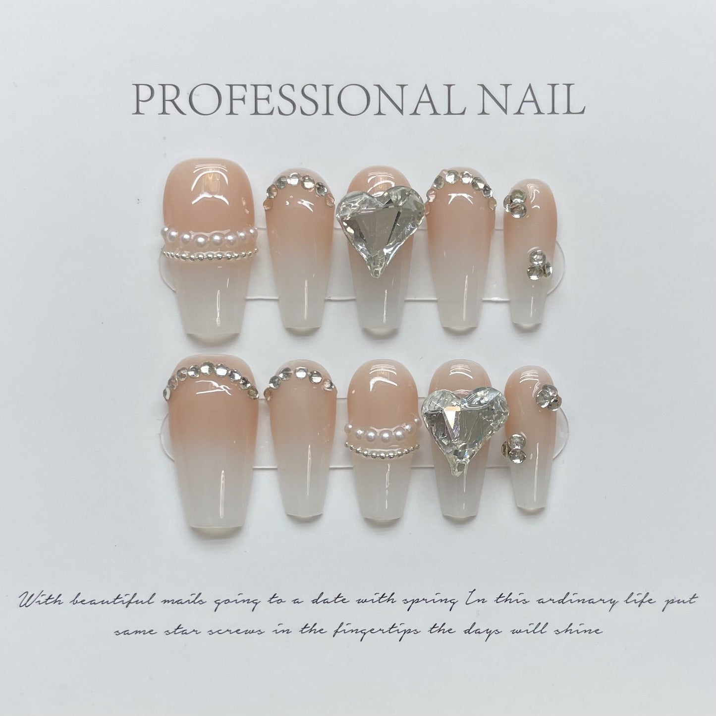 976 Gradient style press on nails 100% handmade false nails nude color white