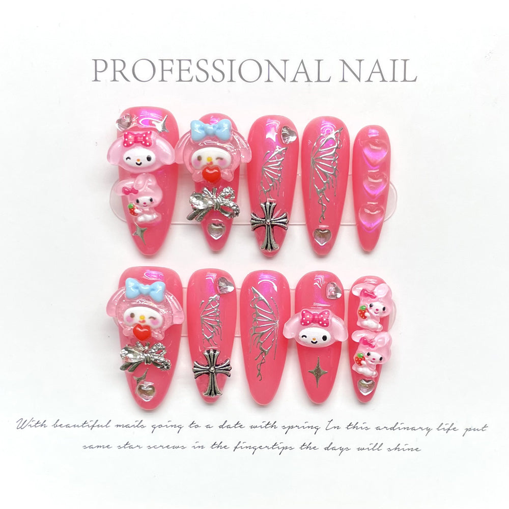 1137 Lovely style press on nails 100% handmade false nails pink
